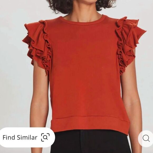 NWOT 169.00 Flutter  Sleeve French Terry Shell Top In Picante Large - Picture 1 of 4